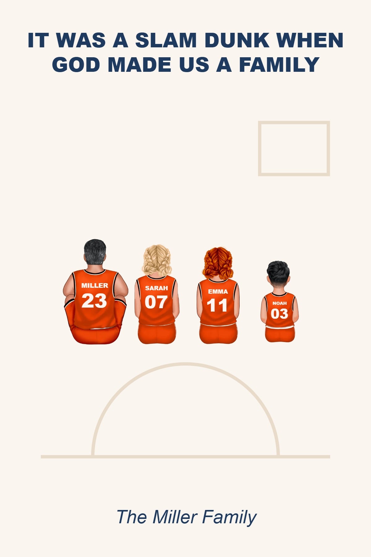 Personalised basketball family poster with four figures