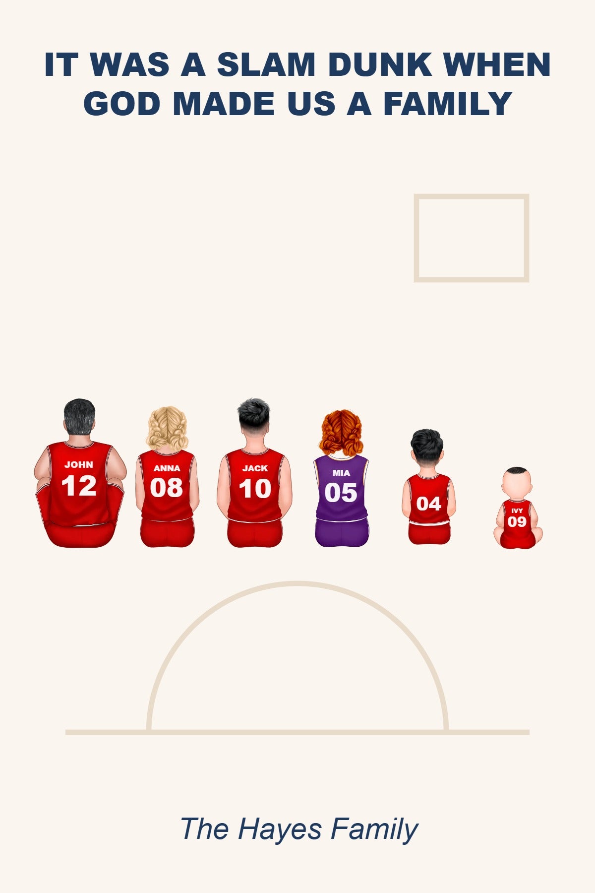 Six-figure version of the personalised basketball family poster
