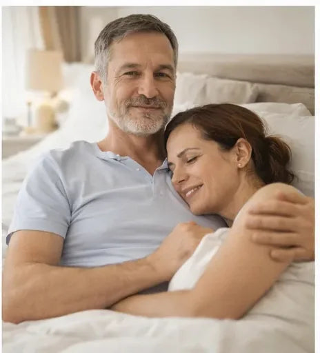A couple resting together in bed